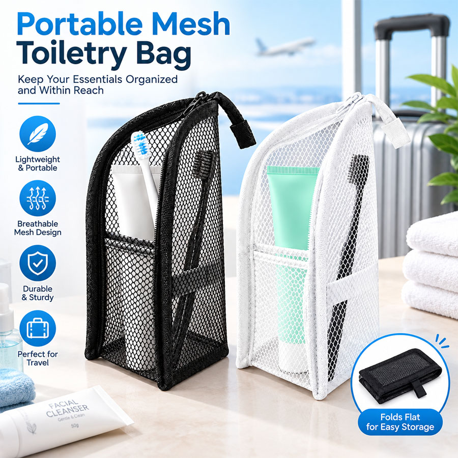 1Pc Portable Mesh Toiletry Bag - Travel Accessories Organizer Bag recension och pris